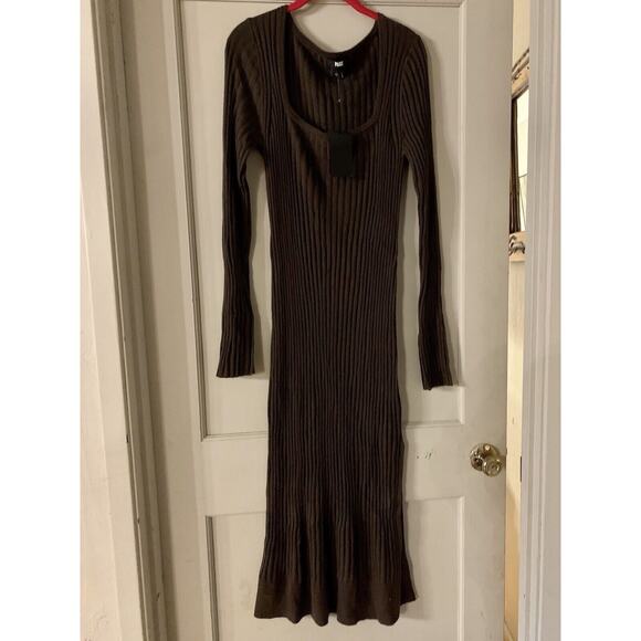 PAIGE Benita Chocolate Brown Y2K Long Sleeve Midi Sweater Dress Ribbed XL NWT - Picture 5 of 5